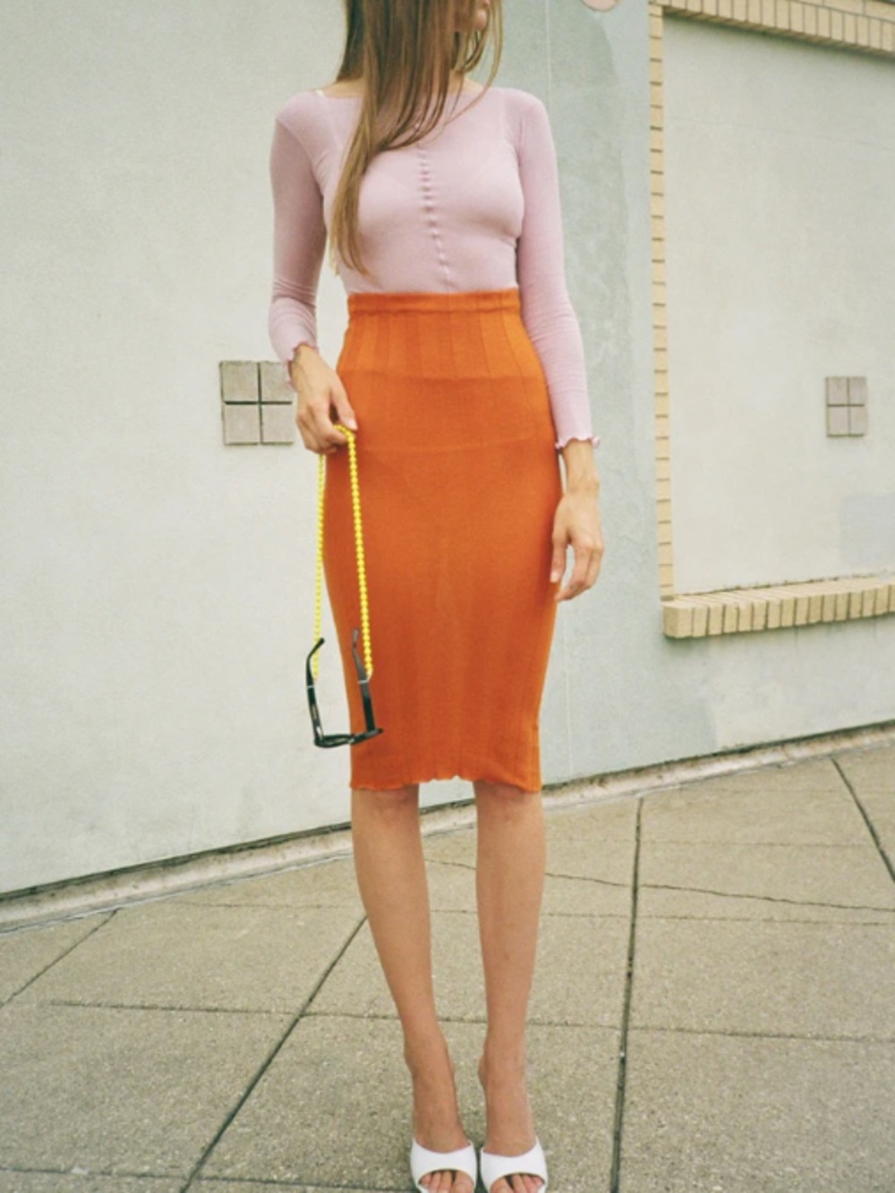 BASERANGE The Adler Skirt in Ocra Orange Ribbed Tonal Merino Wool S